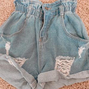 SHEIN Paper Bag Shorts Medium Wash